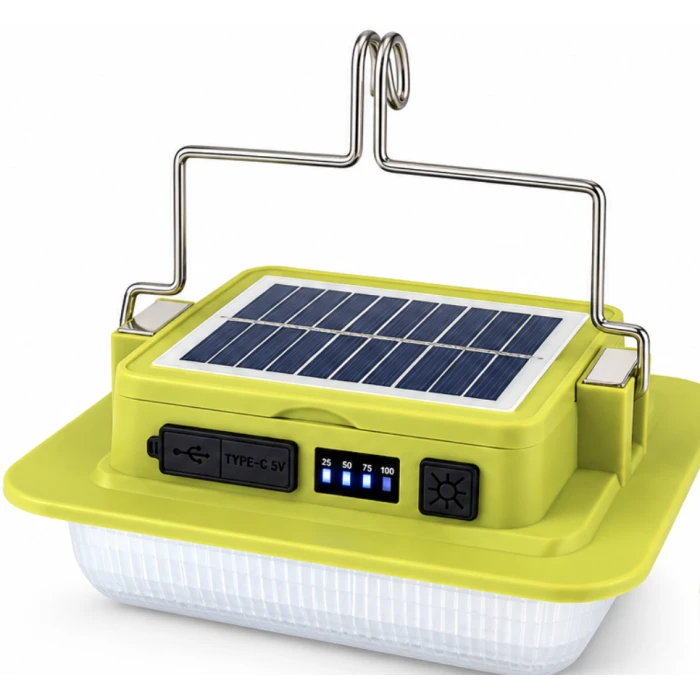 Lampă LED de camping LS-229L, cu încărcare solară și mâner – prezentare