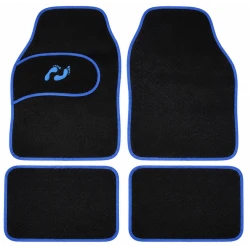 Set Covorase Auto Universale 4 Piese Material textil Negre cu Margine Albastra