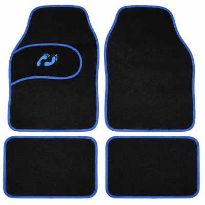 Set Covorase Auto Universale 4 Piese Material textil Negre cu Margine Albastra