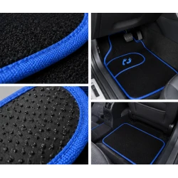 Set Covorase Auto Universale 4 Piese Material textil Negre cu Margine Albastra