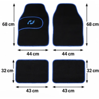 Set Covorase Auto Universale 4 Piese Material textil Negre cu Margine Albastra