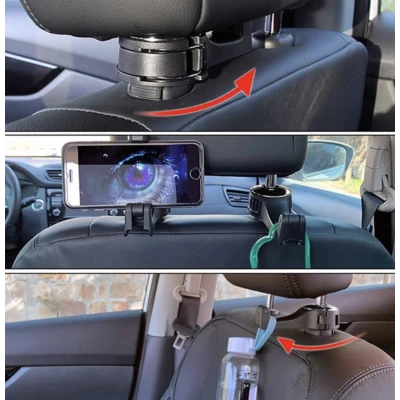 Suport Auto pentru Telefon cu Carlig Rotativ Negru G02