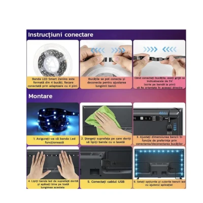 Instalatie LED RGB 10 Metri Multicolora Control prin Aplicatie si Telecomanda