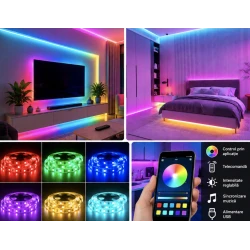 Instalatie LED RGB 10 Metri Multicolora Control prin Aplicatie si Telecomanda