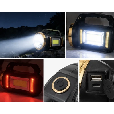 Lanterna LED Multifunctionala T 925B de 10W LED Alb si Rosu COB reincarcabila USB pentru Urgente si Camping