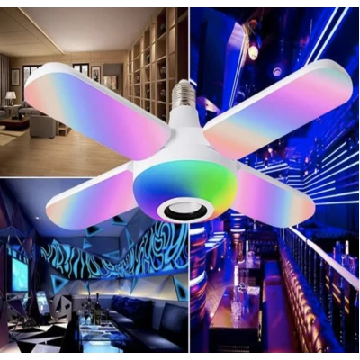Bec LED cu 4 Brate Lumina RGB Multicolora Difuzor Bluetooth telecomanda Soclu E27 48W