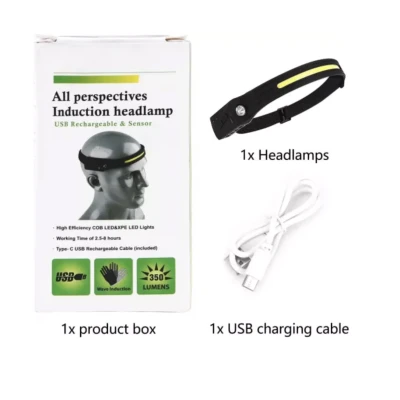Lanterna de Cap LED cu acumulator Intern senzor de miscare banda COB + LED XPE 350 Lumeni
