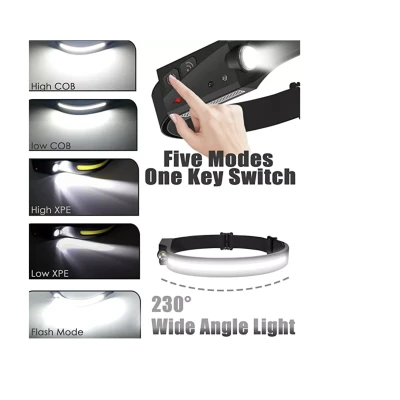 Lanterna de Cap LED cu acumulator Intern senzor de miscare banda COB + LED XPE 350 Lumeni