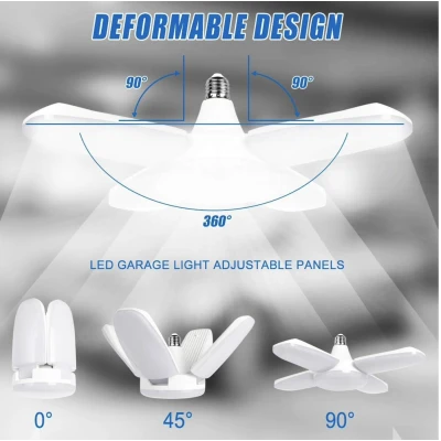 Bec LED E27 cu 4 Brate Ajustabile 60W Lumina Alb Rece 6500K Pliabil Iluminare 360