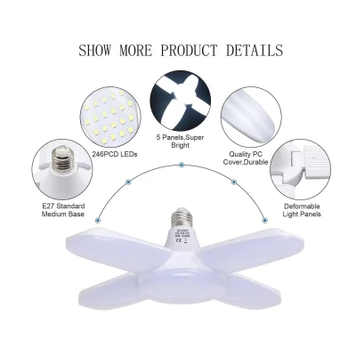 Bec LED E27 cu 4 Brate Ajustabile 60W Lumina Alb Rece 6500K Pliabil Iluminare 360