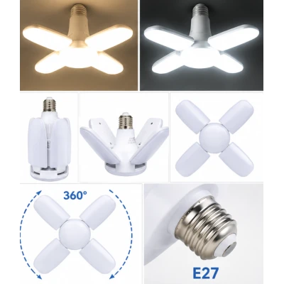 Bec LED E27 cu 4 Brate Ajustabile 60W Lumina Alb Rece 6500K Pliabil Iluminare 360