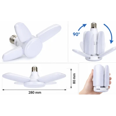 Bec LED E27 cu 4 Brate Ajustabile 60W Lumina Alb Rece 6500K Pliabil Iluminare 360