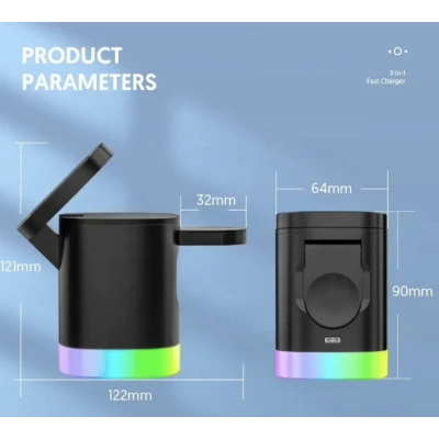 Incarcator Wireless 3 in 1 Andowl Q A63 de 20W Fast Charging Magnetic RGB