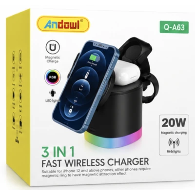 Incarcator Wireless 3 in 1 Andowl Q A63 de 20W Fast Charging Magnetic RGB