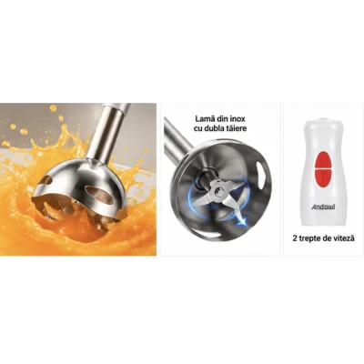 Blender de Mana Andowl Q LB0699 de 500W lama Inox cu Dubla Taiere 2 Viteze