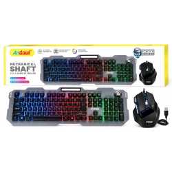 Kit Gaming Andowl OK300 2 in 1 Tastatura cu Mouse Iluminare RGB Design Mecanic