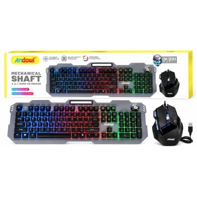 Kit Gaming Andowl OK300 2 in 1 Tastatura cu Mouse Iluminare RGB Design Mecanic