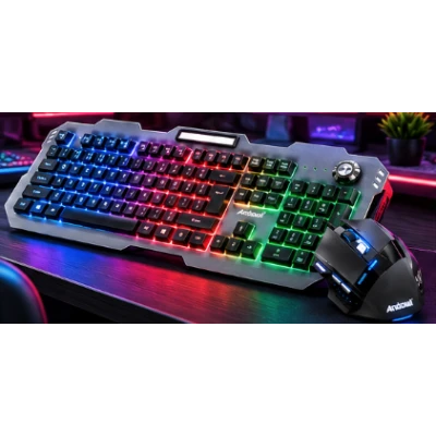 Kit Gaming Andowl OK300 2 in 1 Tastatura cu Mouse Iluminare RGB Design Mecanic