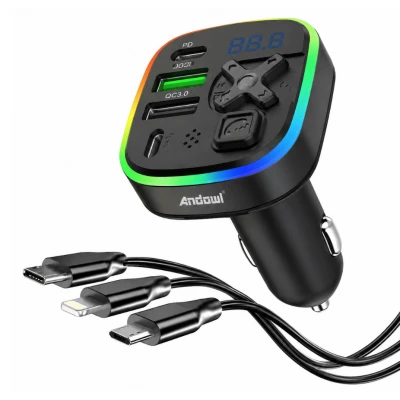 Modulator FM Auto Andowl Q C497 Bluetooth incarcare Rapida cabluri incluse LED colorat