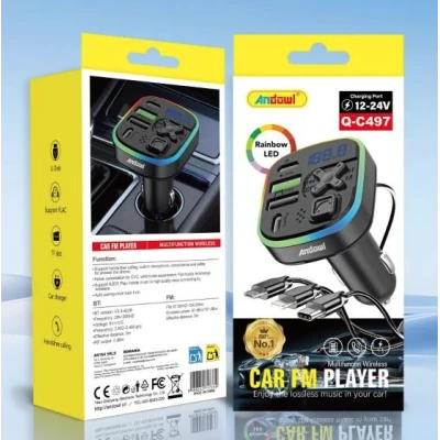 Modulator FM Auto Andowl Q C497 Bluetooth incarcare Rapida cabluri incluse LED colorat