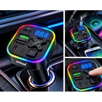 Modulator FM Auto Andowl Q C497 Bluetooth incarcare Rapida cabluri incluse LED colorat
