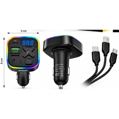 Modulator FM Auto Andowl Q C497 Bluetooth incarcare Rapida cabluri incluse LED colorat