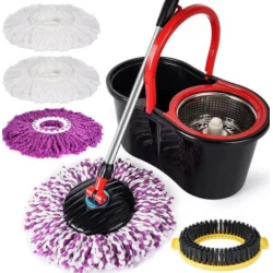 UB Set Mop Rotativ Cuva din Inox 4 Rezerve Diferite + Perie Rosturi Covoare Incluse