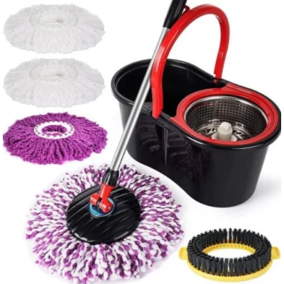 UB Set Mop Rotativ Cuva din Inox 4 Rezerve Diferite + Perie Rosturi Covoare Incluse