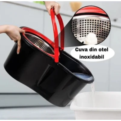 UB Set Mop Rotativ Cuva din Inox 4 Rezerve Diferite + Perie Rosturi Covoare Incluse