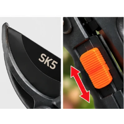 Foarfeca de vie si gradina SK5 Otel carbon reglabila 20 cm 8 inch Negru cu buton portocaliu MX986