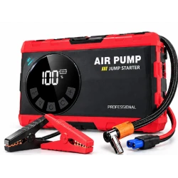 Compresor auto portabil 12V cu functie de pornire de urgenta afisaj digital lanterna LED