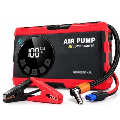 Compresor auto portabil 12V cu functie de pornire de urgenta afisaj digital lanterna LED