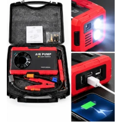 Compresor auto portabil 12V cu functie de pornire de urgenta afisaj digital lanterna LED