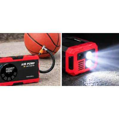 Compresor auto portabil 12V cu functie de pornire de urgenta afisaj digital lanterna LED