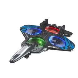 Avion de jucarie cu 4 elice lumini LED multicolore telecomanda 2.4 GHz si acumulator reincarcabil USB