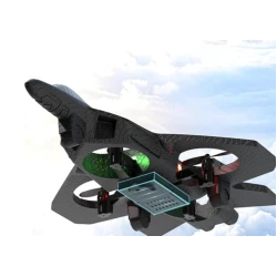 Avion de jucarie cu 4 elice lumini LED multicolore telecomanda 2.4 GHz si acumulator reincarcabil USB