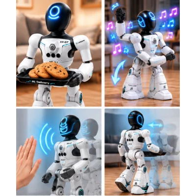 Robot interactiv inteligent AI Delivery XR G7 cu telecomanda comenzi vocale senzor de gesturi muzica dans