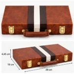 Set table de backgammon premium 28 × 19 cu piese de joc zaruri si cutie eleganta tip serviet