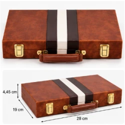 Set table de backgammon premium 28 × 19 cu piese de joc zaruri si cutie eleganta tip serviet
