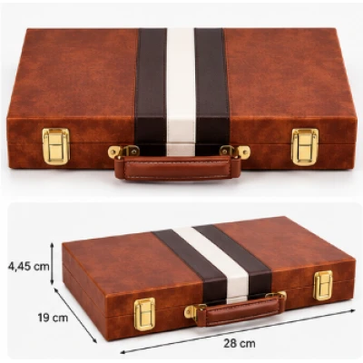 Set table de backgammon premium 28 × 19 cu piese de joc zaruri si cutie eleganta tip serviet