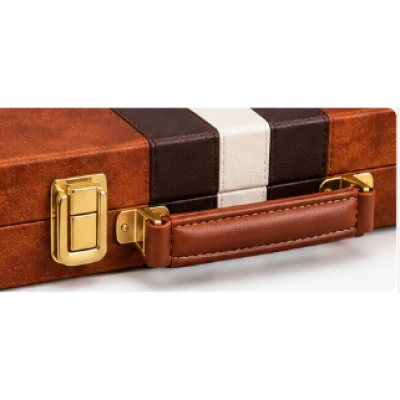 Set table de backgammon premium 28 × 19 cu piese de joc zaruri si cutie eleganta tip serviet
