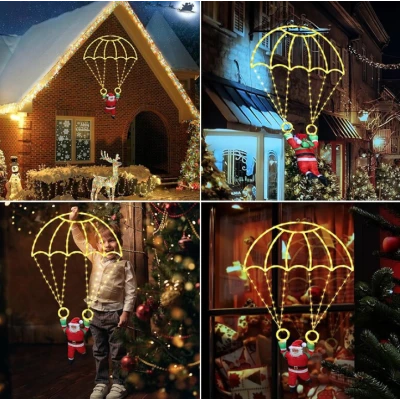 Mos Craciun cu Parasuta Luminoasa MULTICOLORA 40x80 cm pentru Decor Festiv Cod 1500 50C