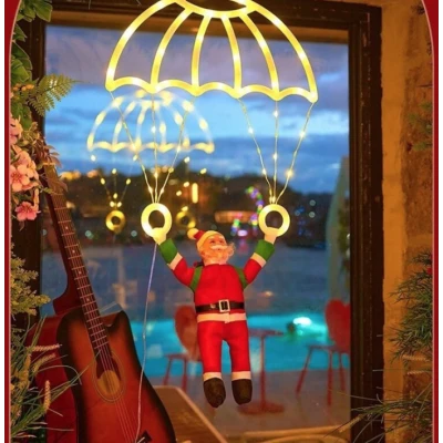 Mos Craciun cu Parasuta Luminoasa ALB CALD 40x80 cm pentru Decor Festiv Cod 1500 50G