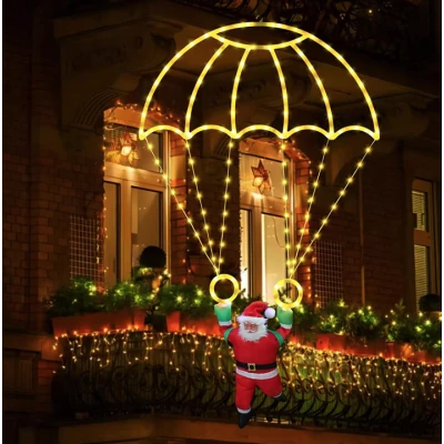 Mos Craciun cu Parasuta Luminoasa ALB CALD 40x80 cm pentru Decor Festiv Cod 1500 50G