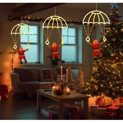 Mos Craciun cu Parasuta Luminoasa ALB CALD 40x80 cm pentru Decor Festiv Cod 1500 50G