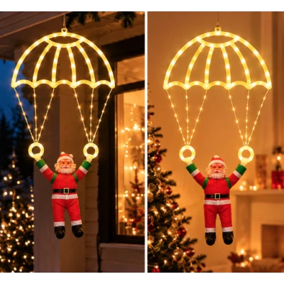 Mos Craciun cu Parasuta Luminoasa ALB CALD 40x80 cm pentru Decor Festiv Cod 1500 50G