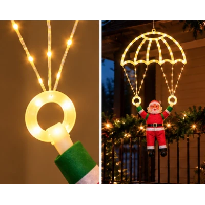 Mos Craciun cu Parasuta Luminoasa ALB CALD 40x80 cm pentru Decor Festiv Cod 1500 50G