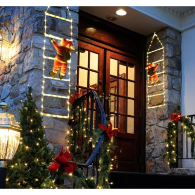 Decoratiune Scara Luminoasa de Craciun cu Mos Craciun si Steluta LED Multicolora 1.5 m 6 Trepte