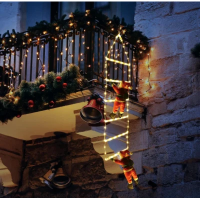 Decoratiune Scara Luminoasa de Craciun cu Mos Craciun si Steluta LED Multicolora 1.5 m 6 Trepte