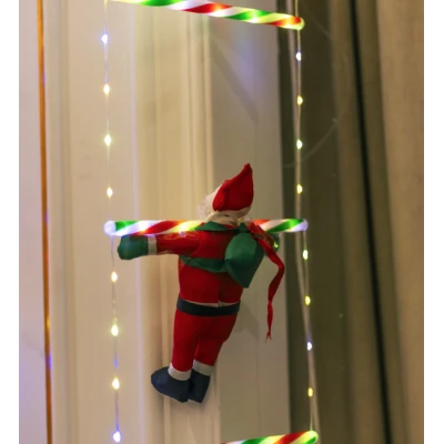 Decoratiune Scara Luminoasa de Craciun cu Mos Craciun si Steluta LED Multicolora 1.5 m 6 Trepte